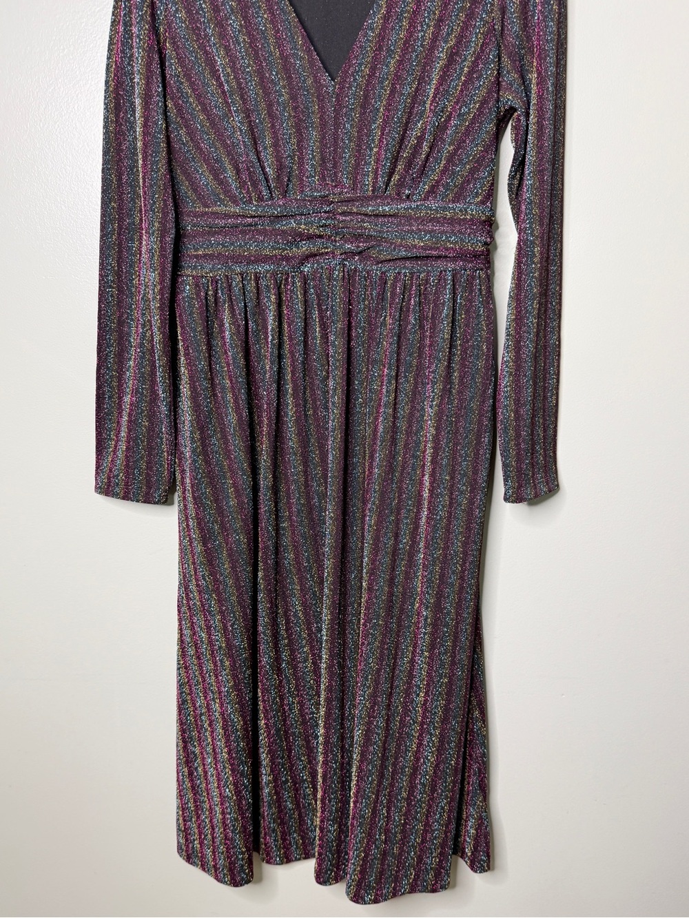 Boden Shimmer Glitter Long Sleeve Stripe Midi Dress Red‎ Black Green Size 8 - Picture 9 of 12
